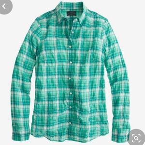 JCrew {retail} “perfect shirt” green crinkle plaid